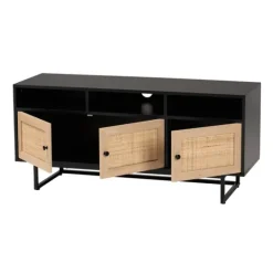 Kirkland's Home Wood And Rattan 3-Door Tv Stand- Tv Stands & Media Consoles