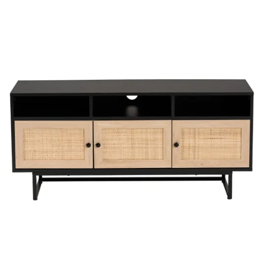 Kirkland's Home Wood And Rattan 3-Door Tv Stand- Tv Stands & Media Consoles