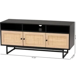 Kirkland's Home Wood And Rattan 3-Door Tv Stand- Tv Stands & Media Consoles