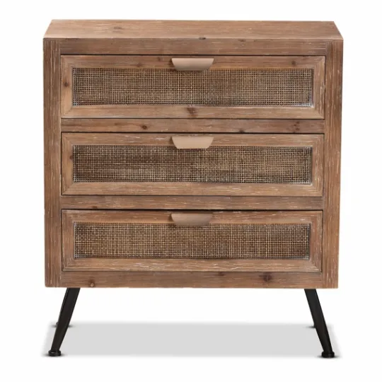 Kirkland's Home Wood And Rattan 3-Drawer Cabinet- Cabinets & Sideboards