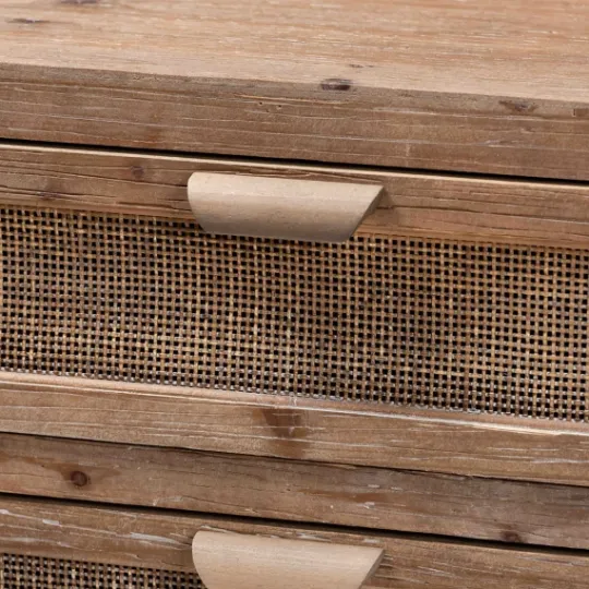 Kirkland's Home Wood And Rattan 3-Drawer Cabinet- Cabinets & Sideboards