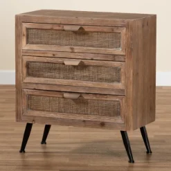 Kirkland's Home Wood And Rattan 3-Drawer Cabinet- Cabinets & Sideboards