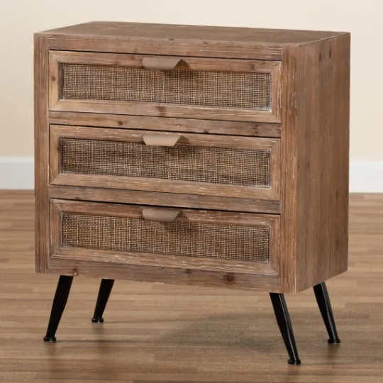 Kirkland's Home Wood And Rattan 3-Drawer Cabinet- Cabinets & Sideboards