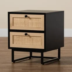 Kirkland's Home Wood And Rattan 2-Drawer Nightstand- Nightstands