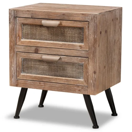 Kirkland's Home Wood And Rattan 2-Drawer Nightstand- Nightstands