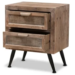 Kirkland's Home Wood And Rattan 2-Drawer Nightstand- Nightstands