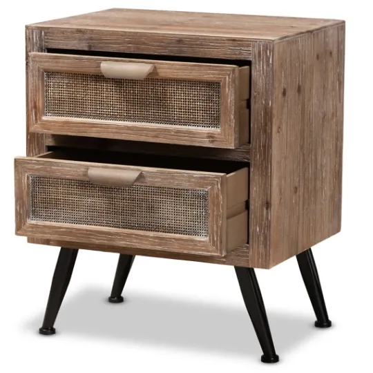 Kirkland's Home Wood And Rattan 2-Drawer Nightstand- Nightstands