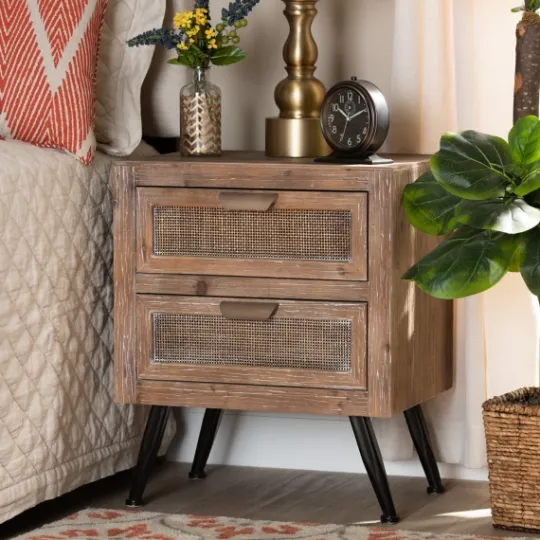 Kirkland's Home Wood And Rattan 2-Drawer Nightstand- Nightstands
