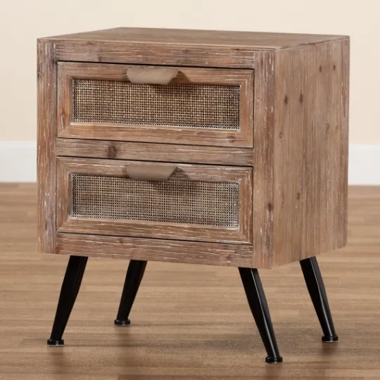 Kirkland's Home Wood And Rattan 2-Drawer Nightstand- Nightstands