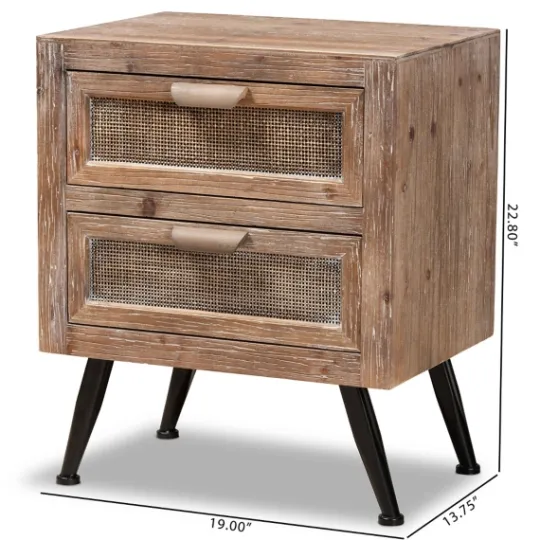Kirkland's Home Wood And Rattan 2-Drawer Nightstand- Nightstands