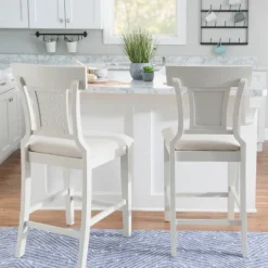 Kirkland's Home Wood And Rattan Upholstered Counter Stool- Bar Stools & Counter Height Stools