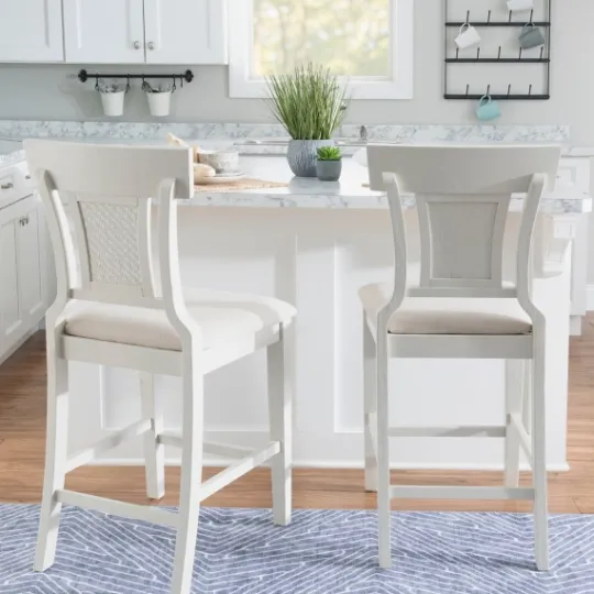 Kirkland's Home Wood And Rattan Upholstered Counter Stool- Bar Stools & Counter Height Stools