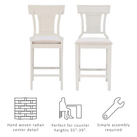 Kirkland's Home Wood And Rattan Upholstered Counter Stool- Bar Stools & Counter Height Stools