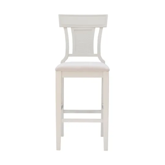 Kirkland's Home Wood And Rattan Upholstered Bar Stool- Bar Stools & Counter Height Stools
