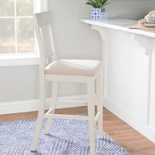 Kirkland's Home Wood And Rattan Upholstered Bar Stool- Bar Stools & Counter Height Stools