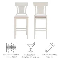 Kirkland's Home Wood And Rattan Upholstered Bar Stool- Bar Stools & Counter Height Stools