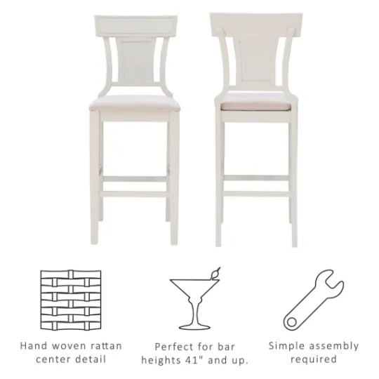Kirkland's Home Wood And Rattan Upholstered Bar Stool- Bar Stools & Counter Height Stools