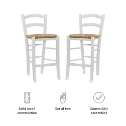 Kirkland's Home Wood And Seagrass Counter Stools, Set Of 2- Bar Stools & Counter Height Stools