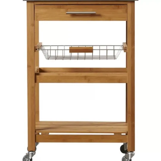 Kirkland's Home Wood And Stainless Steel 3-Tier Kitchen Cart- Kitchen Islands & Bar Carts