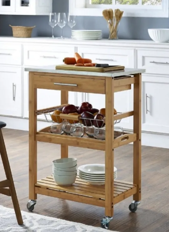 Kirkland's Home Wood And Stainless Steel 3-Tier Kitchen Cart- Kitchen Islands & Bar Carts