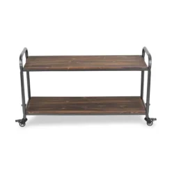 Kirkland's Home Wood And Steel Frame 2-Tier Rolling Cart- Kitchen Islands & Bar Carts