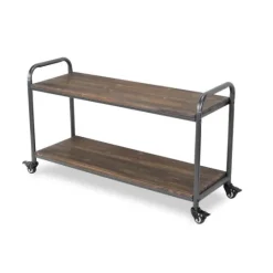 Kirkland's Home Wood And Steel Frame 2-Tier Rolling Cart- Kitchen Islands & Bar Carts