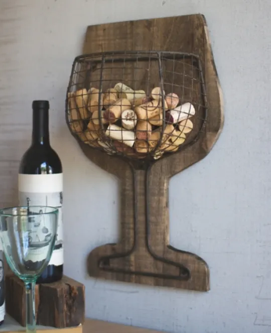 Kirkland's Home Wood And Wire Wall Wine Cork Holder- Wall Storage