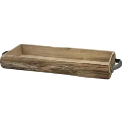 Kirkland's Home Wood Bark Serving Tray With Metal Handles- Decorative Bowls & Jars