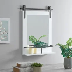 Kirkland's Home Wood Barn Door Frame With Shelf Wall Mirror- Decorative Mirrors