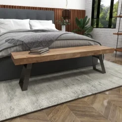 Kirkland's Home Wood Bench With Dark Gray Iron Base- Entryway Furniture