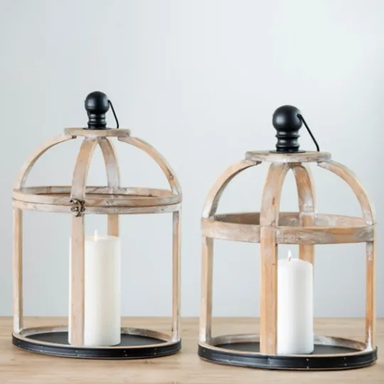 Kirkland's Home Wood Caged Metal Band 2-Pc. Decorative Lantern Set- Lanterns