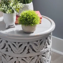 Kirkland's Home Wood Carved Detail Accent Table- Accent & End Tables