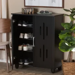 Kirkland's Home Wood Cut-Out Shoe Storage Cabinet- Entryway Furniture