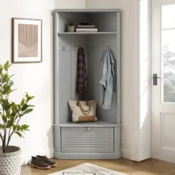 Kirkland's Home Wood Drop Door Corner Hall Tree- Entryway Furniture