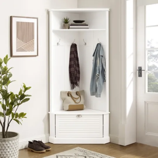 Kirkland's Home Wood Drop Door Corner Hall Tree- Entryway Furniture