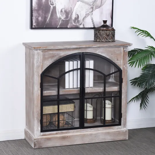 Kirkland's Home Wood Glass Arched Doors Cabinet- Cabinets & Sideboards