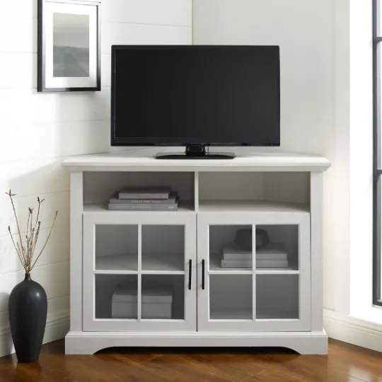Kirkland's Home Wood Glass Pane Door Corner Tv Stand- Tv Stands & Media Consoles