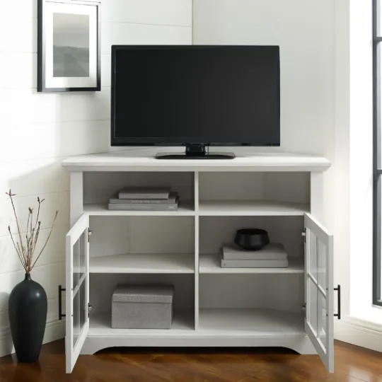 Kirkland's Home Wood Glass Pane Door Corner Tv Stand- Tv Stands & Media Consoles
