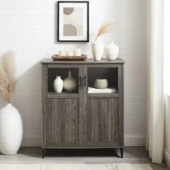 Kirkland's Home Wood Glass Windows Storage Cabinet- Cabinets & Sideboards