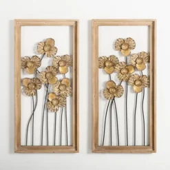 Kirkland's Home Wood Gold Metal Flowers Ii Wall Plaque- Wall Plaques