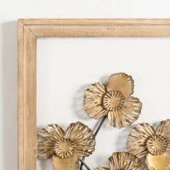 Kirkland's Home Wood Gold Metal Flowers I Wall Plaque- Wall Plaques