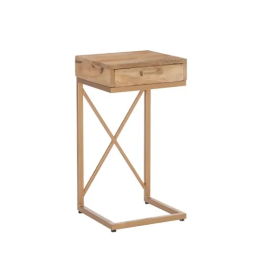 Kirkland's Home Wood Gold Metal X-Frame Base C Table- Accent & End Tables