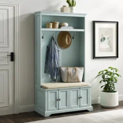 Kirkland's Home Wood Hall Tree With Cushioned Bench- Entryway Furniture