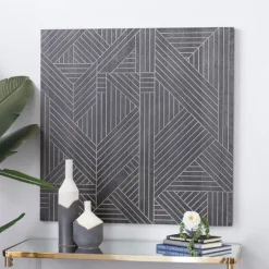 Kirkland's Home Wood Intersecting Carved Lines Wall Plaque- Wall Plaques