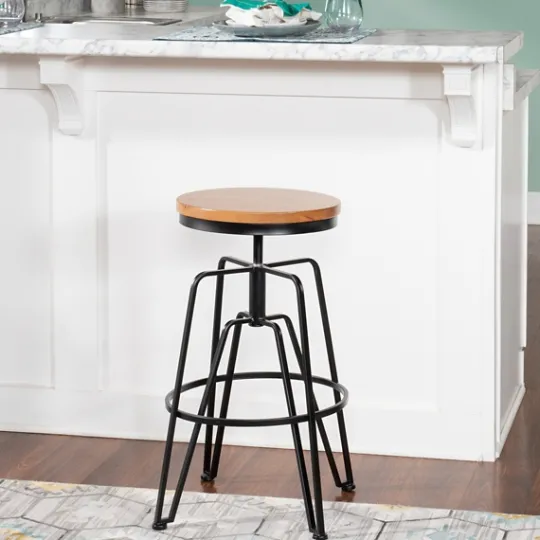 Kirkland's Home Wood Metal Black Industrial Adjustable Stool- Bar Stools & Counter Height Stools
