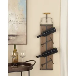 Kirkland's Home Wood Panel Black Metal Wine Rack- Wall Storage