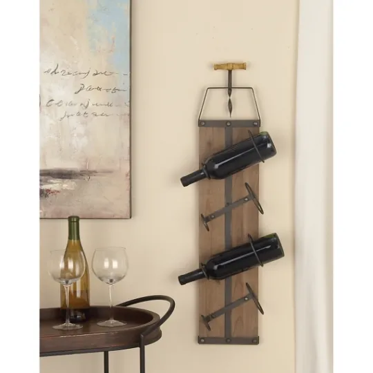 Kirkland's Home Wood Panel Black Metal Wine Rack- Wall Storage