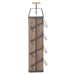 Kirkland's Home Wood Panel Black Metal Wine Rack- Wall Storage
