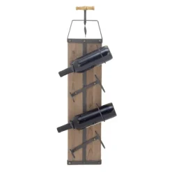 Kirkland's Home Wood Panel Black Metal Wine Rack- Wall Storage