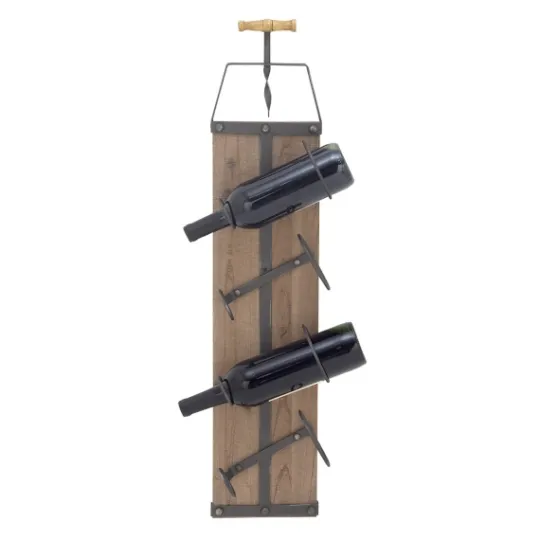 Kirkland's Home Wood Panel Black Metal Wine Rack- Wall Storage